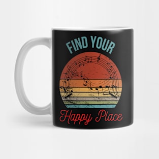 Musical Harmony: Silhouette of Musical Notes Against a Retro Sunset Mug